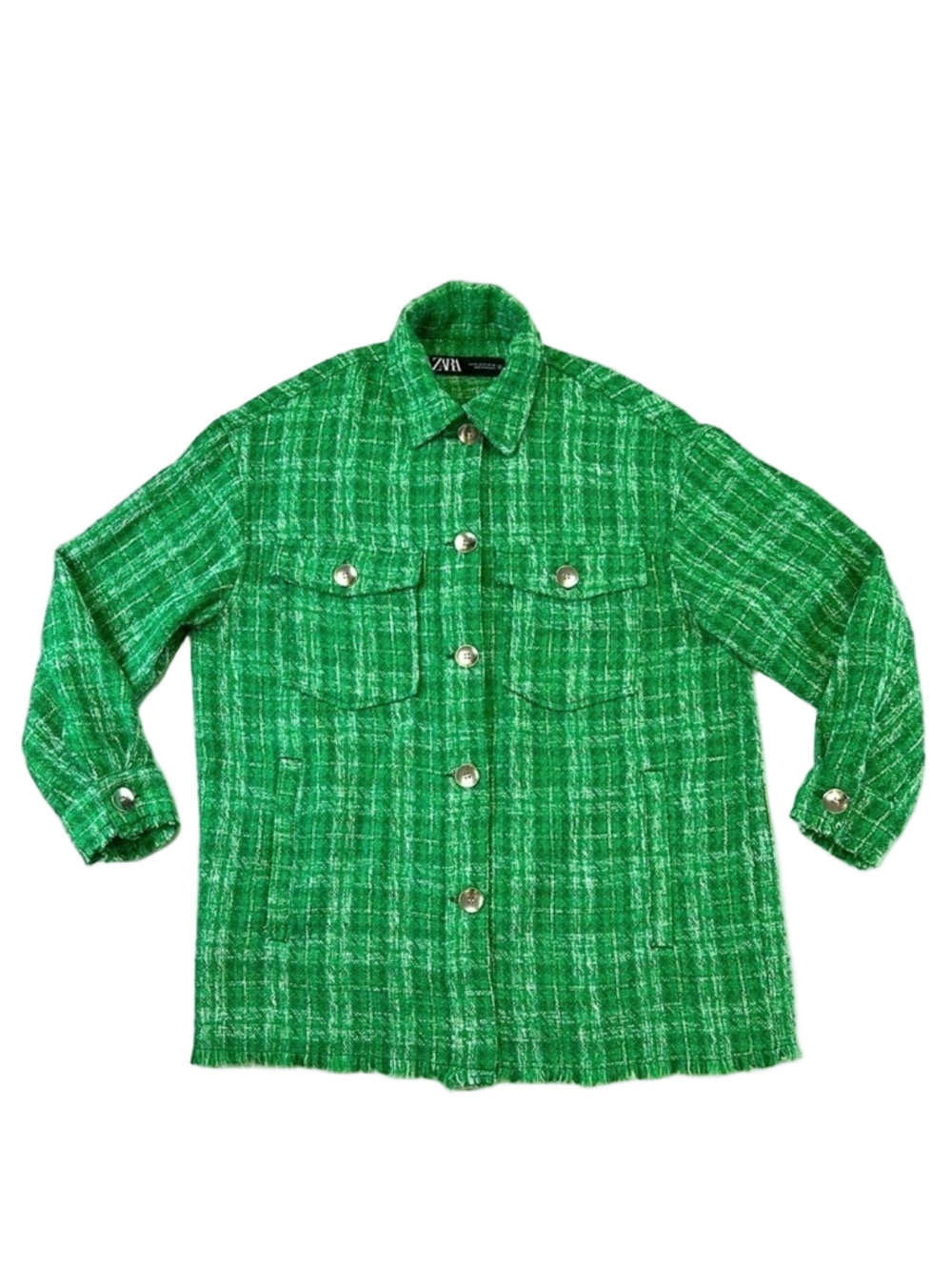 Zara green plaid unlined Oversize shacket blazer XS pockets Heritagecore classic